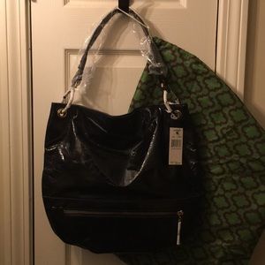 orYany black croco patent hobo handbag